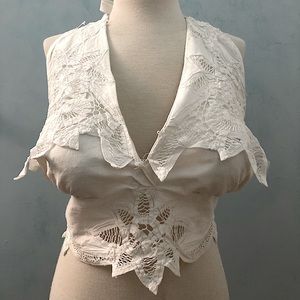 Vintage White Halter Top with Embellishment
